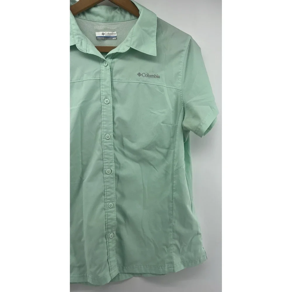 Columbia Womens Medium S/S Shirt Quick Dry Fishing Hiking Aqua Seafoam - Picture 3 of 6